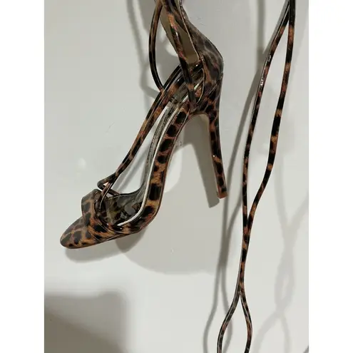 Womans Azalea Wang Leopard Print Strappy Lace Up Gladiator Sandal 7 M Heel