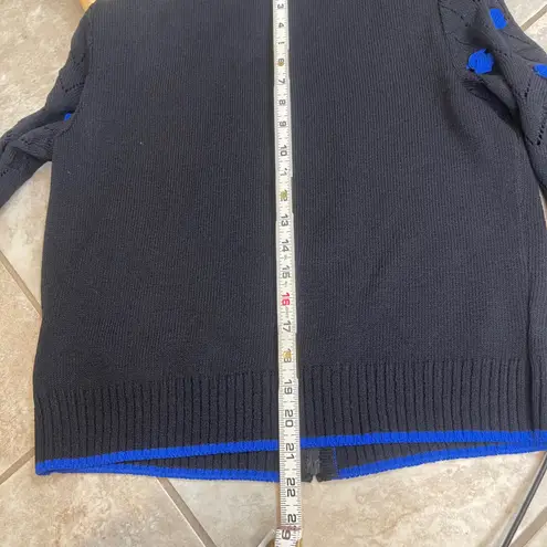 St John Collection Black Blue Knit Zip Up Collared Sweater Cardigan Size 6 lady