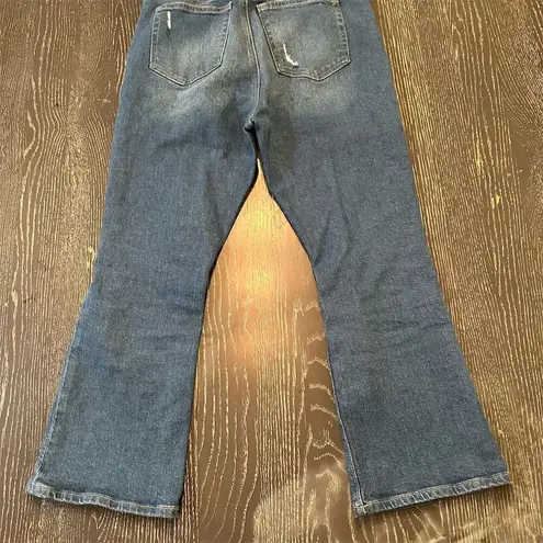 Loft THE KICK CROP Women's Size 27 Blue Distressed Cropped Flare Jeans Zip Fly