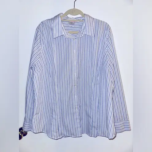 Van Heusen Fitted No-Iron Blue Striped Long-Sleeved Button Down Blouse