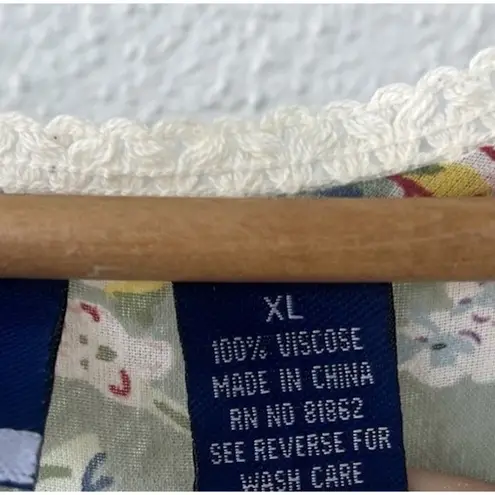 Vintage Y2k Sheer Pastel Green Crochet Floral Flowy Bell Sleeve Blouse V Neck XL