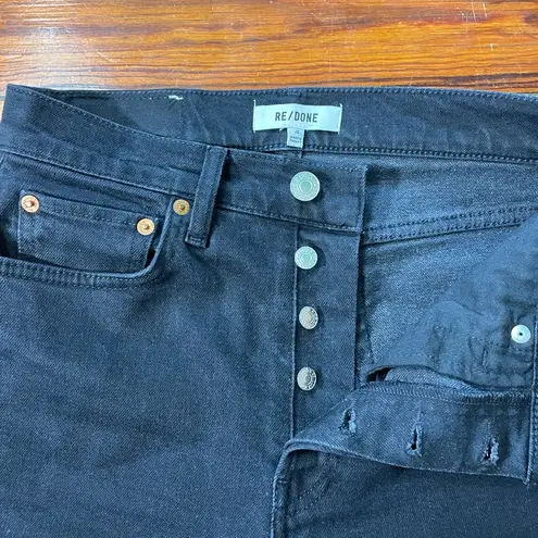 RE/DONE 70s High Rise Stove Pipe Black Jeans Washed Noir Denim Button Fly Sz 26