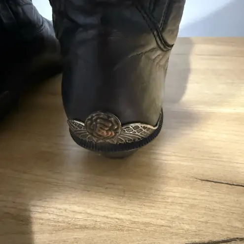 Zodiac Womens Size 7.5 M Western Boots - Black Leather Metal Toe & Heel Plates