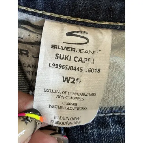 Silver Jeans  Suki Capri Low Rise Straight Dark Stitching Size 29‎ Embroidery