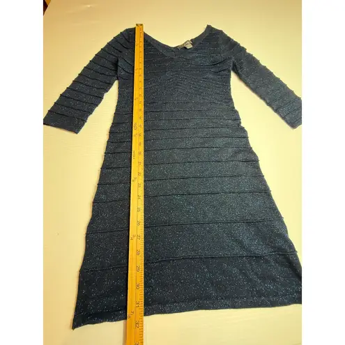 Twenty One Blue Sparkle Bodycon Dress Ruched V Neck Long Sleeve Medium