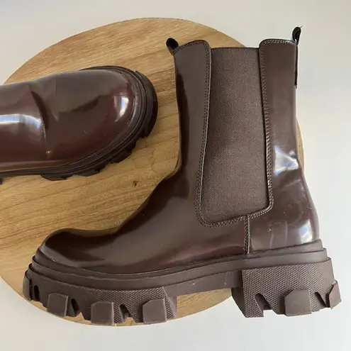Dream Paris Dream Pairs Chocolate Brown Shiny Water Resistant Chunky Pull on Boots 8.5