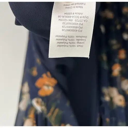 Aritzia Wilfred XS Navy Blue Floral Wrap Dress Flowy Boho Romantic Midi Fairy