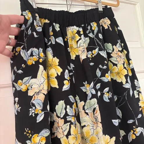 Fatface Jenna Citrus Floral Wide Leg Trousers Black Yellow Peach Size 8 UK 12