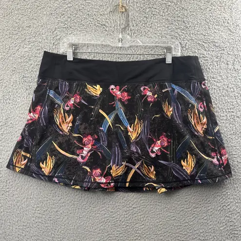 Lululemon  Pace Rival Mid Rise Skirt Skort Veiled Floral Black Women's 14 Tall