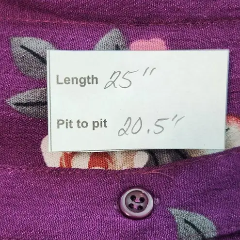 Fun2Fun Plum Floral Print Blouse Size Small NWOT Purple and Pink 3/4 Sleeve Top