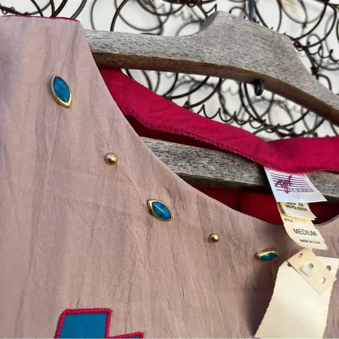 Vintage 80s Aztec southwestern colorblock embroidered windbreaker batwing blouse Red Size M