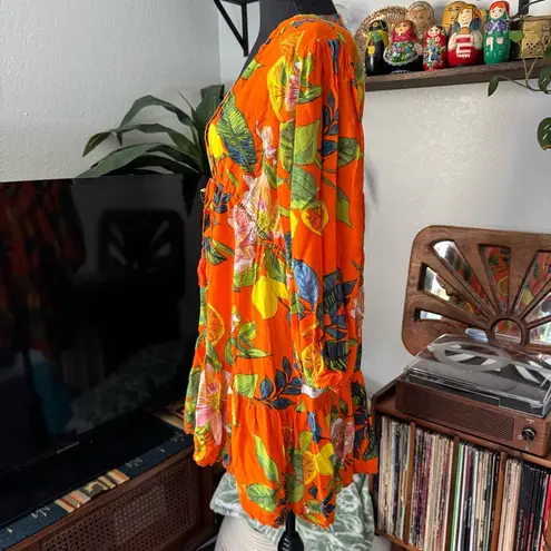 Blue Island Tropical Orange Citrus Print Vacation Resort Dress