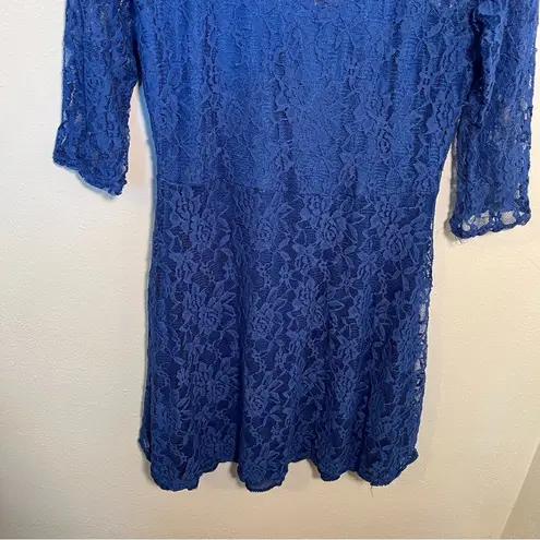 Lace Skater Dress Blue Illusion Neckline Size L