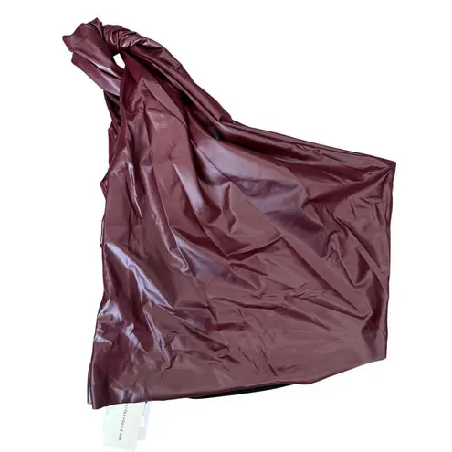 Commense One Twisted Strap Faux Leather Trendy Sleek Top Burgundy Large Red