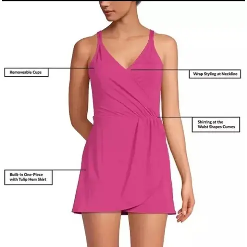 Lands'End  Ladies Swim Dress Hot Pink Size XS