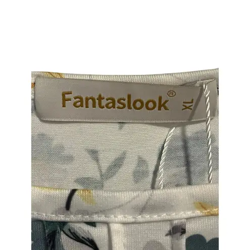 Fantaslook Blouse Womens XL White Floral Print Short Sleeve Ruffle Front Top NWT