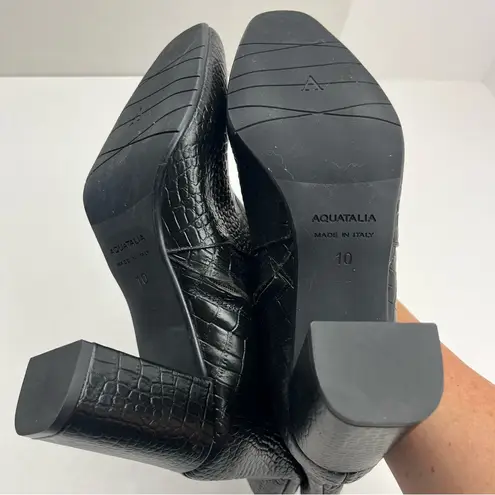 Aquatalia Luzio Croc Embossed Leather Ankle Booties Womens Black Size 10 NWOT