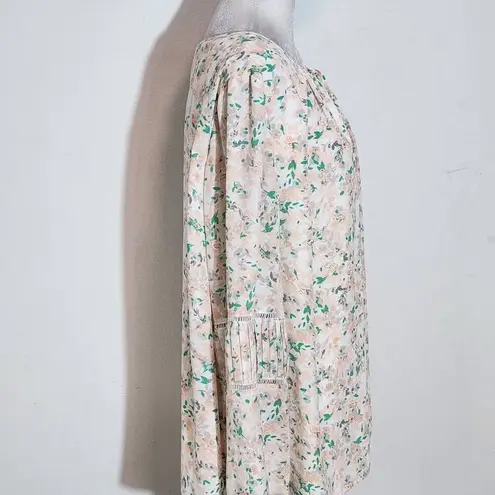 Kaari Blue Peach and Green Peasant Blouse Size 2X Plus Size Peach Floral Blouse