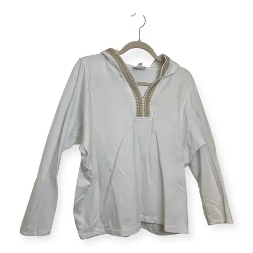 Pure Jill White Ivory Embroidered Hooded Tunic Boho Coastal Relaxed Fit S