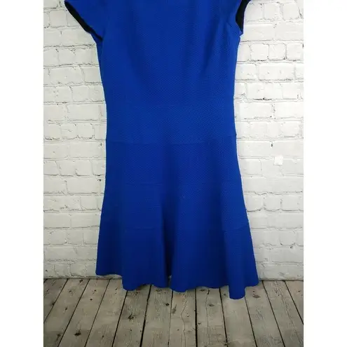 Rebecca Taylor  Dress 12 Womens Textured Cap Sleeve Tiered Fit & Flare Blue