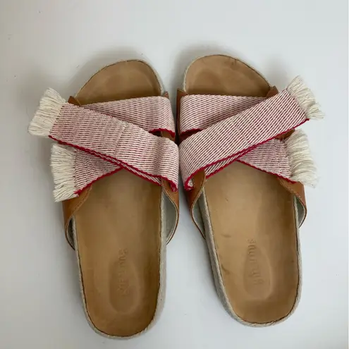 Soludos Red Woven Leather Pool Slide