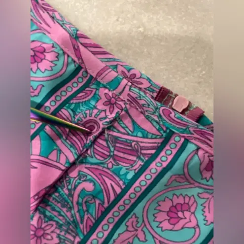 Boho Queens Size S Silk Blend Pink Mandala Paisley Lightweight Zip Midi Skirt