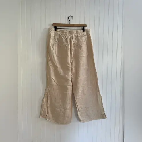 MELISSA NEPTON Summer Pant Pull On Wide Leg Waffle Cotton in Beige Clair Size L Tan Size L