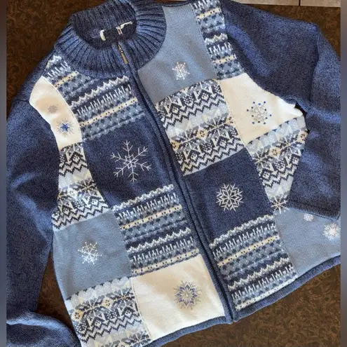 Classic Elements Christmas Plaid Blue Zip-Up Sweater - size 2XL