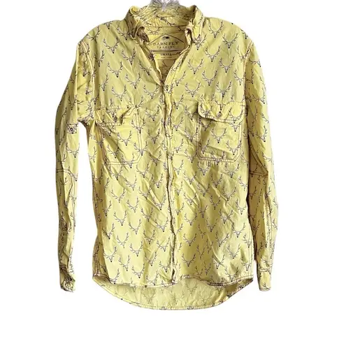 Barn fly Trading Co Butter Yellow Deer Antler Button Down Top