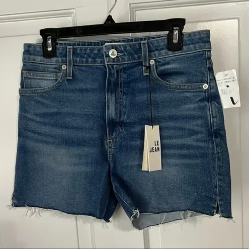 Le Jean High Rise Lexi Carina Medium Blue Raw Cut Hem Denim Jean Shorts 29 NWT