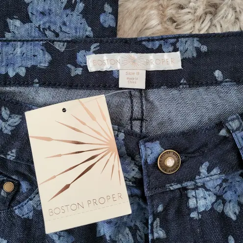 Boston Proper Blue Floral Dusty Rose Skinny Jeans New With Tags Size 8