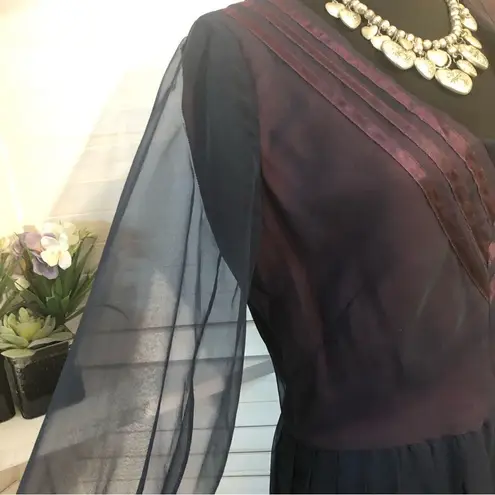 Vintage Abe Schrader 70s Lace Maxi Dress Purple Navy M Size M