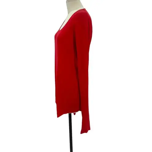 Balmain Red Cotton Ribbed Long Sleeve Scoop Neck Tee Shirt Size XL **Flawed