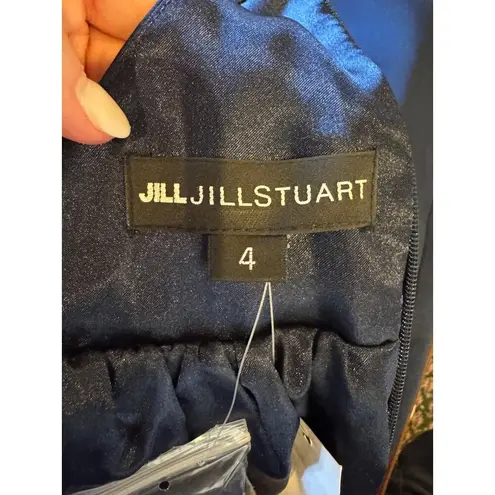 Jill Stuart Jill Dress Women 4 Navy Blue Satin Strapless Back Bow Mini NWT Party