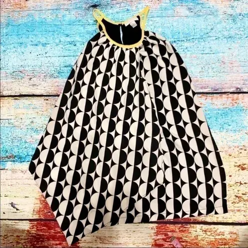 New York & Company Ying Yang Black White Yellow Polka Dot Blouse Size Small