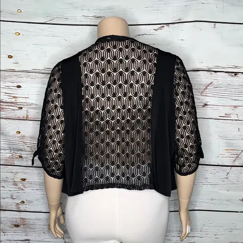 Susan Graver Occasions Size 2X Elegant Black Liquid Knit - Lace Shrug Cardigan