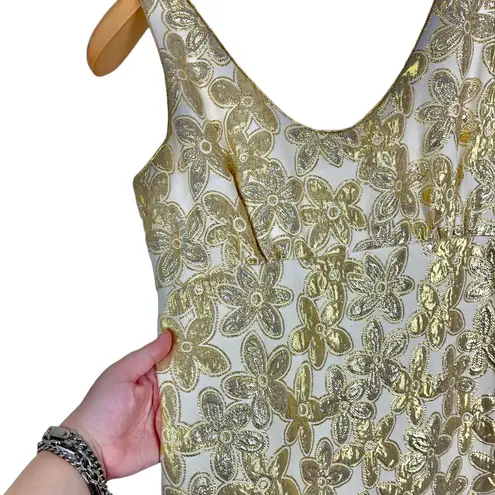 Kate Spade Women's Size 8 Cream Foil Gold Floral Sleeveless Naomi Dress