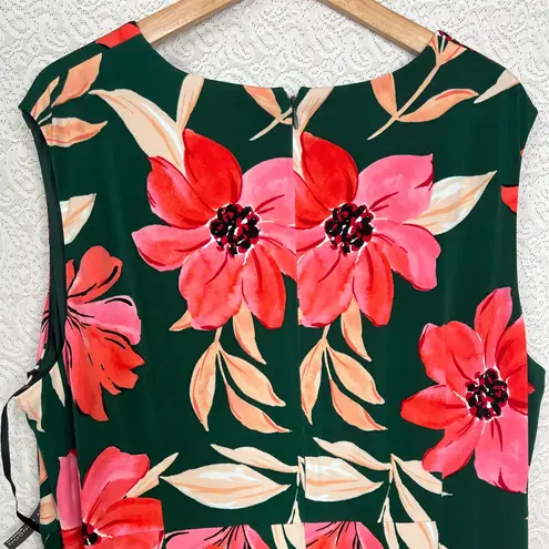 Maggy London Woman Plus Size 20W Green Pink Floral Sleeveless Maxi Dress