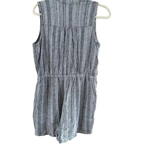 Blue and White Striped Romper Collared Neckline Size M