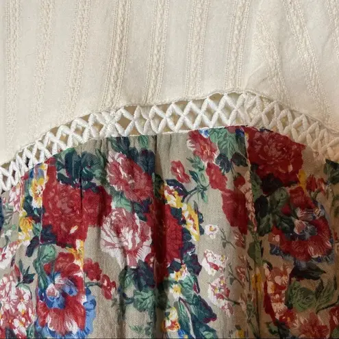 Tassels N Lace Cream Grandma Floral Dress Linen S