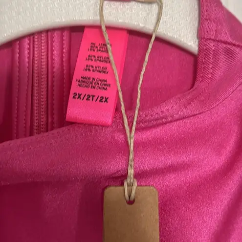 SKIMS () HOT PINK SHINY SPANDEX JERSEY CATSUIT