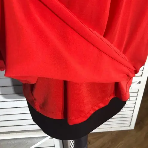 Monteau Los Angeles Blouse Bell Sleeves Chiffon Flared Ruffled Neckline Red sz L Size L