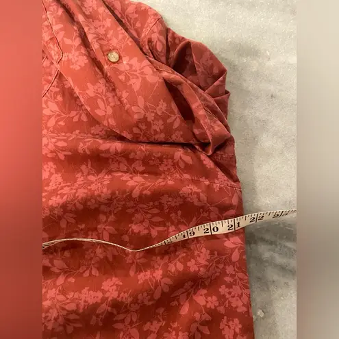 L.L. Bean Size M Pink Floral V Neck Henley Long Sleeve Pullover Cotton Blend Top Size M