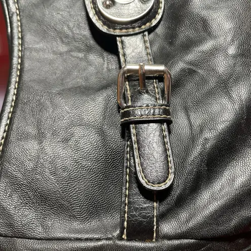 Rosetti Black Faux Leather Shoulder Bag Braided Strap Buckle Hardware Y2K Edgy