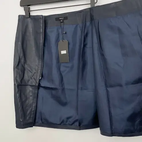 Very J New Faux Leather Asymmetric Zip Front Slit Skirt Blue Grey