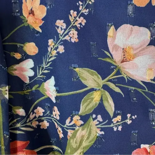 Eliza J Floral Chiffon Surplice Asymmetric Midi Dress Navy Size 8 NWT