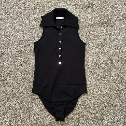 Tibi black ribbed button front sleeveless bodysuit