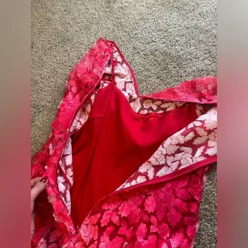 Elie Tahari Pink Feather Embroidered Tulle Midi Dress