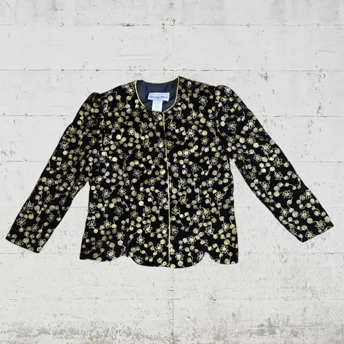 80s Vintage Black Velvet Gold Metallic Brocade Embroider USA Made Jacket Size 14