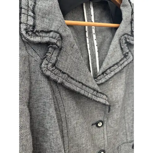 Weekend MaxMara Textured Tweed Ruffled Hem Linen Blend Blazer Size 12 Black